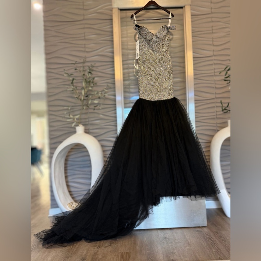 Pageant/Prom gown- rhinestone bodice with black train-sz 10- Portia and Scarlett